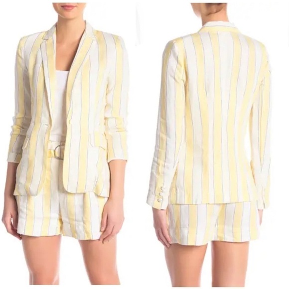 Frame Jacket Yellow White Striped Linen Blazer Jacket 2 - Picture 2 of 8
